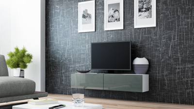 Komodë TV Cama Meble Vigo 140, 140 cm, e bardhë gri me shkëlqim
