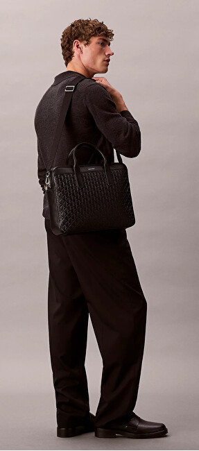 Çantë laptopi Calvin Klein Embossed Monogram Logo Commuter, 13", për meshkuj, e zezë