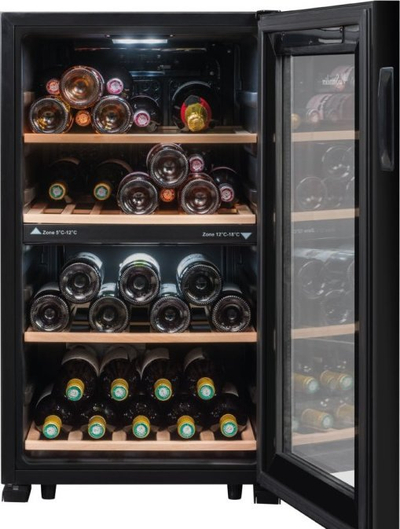 Фрижидер за вино La Sommeliere LS51.2ZBLACK, 50 шишиња, со две зони на температура, црн