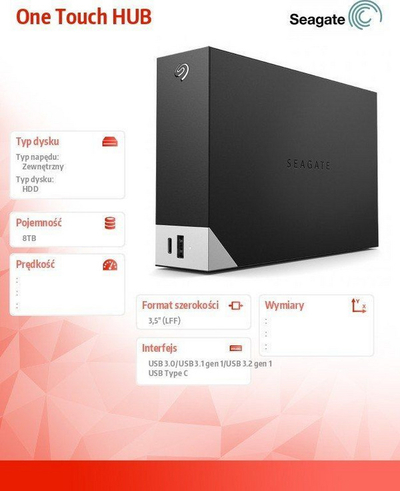 Disk i jashtëm HDD Seagate One Touch Hub 8TB, i zi/hirtë