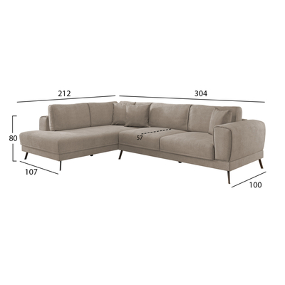 Divan krevat këndor Zenora HM3337.03L, kënd majtas, 303x214 cm, bezhë