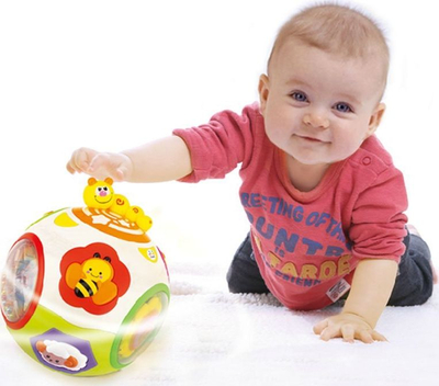 Lodër top interaktiv për beba Cheerful Ball, me drita edhe tinguj, shumëngjyrësh