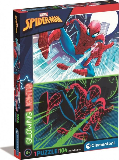 Puzzle Clementoni Marvel Spiderman që ndrit në errësirë, 104 copë, 33.5 x 23.5 cm, shumëngjyrësh