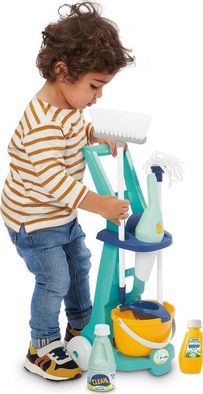 Сет за игра за чистење Ecoiffier Cleaning Cart, со количка и рачна правосмукалка, повеќеобоен