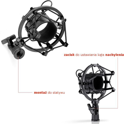 Сет додатоци за микрофон Мозос SHM2 PS-1, држач со амортизација 48-54 mm, поп филтер, црн