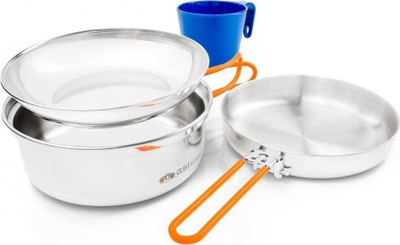 Сет садови за кампување GSI Glacier Stainless 1 Person, нерѓосувачки челик, 1 лице