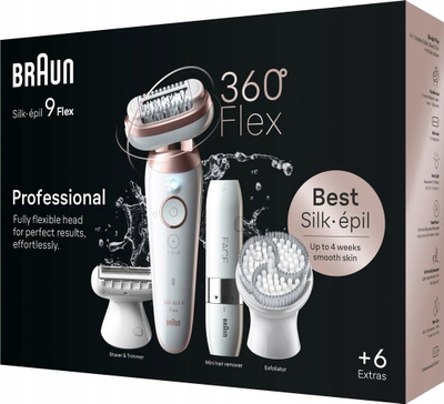Epilator Braun Silk-épil 9 9360 Flex, kokë që lëviz, për këmbë, trup dhe sqetulla