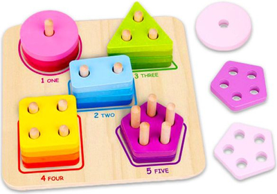 Lodër druri edukative Wooden Geometric Block Sorter, 21 copa, forma gjeometrike, me shumë ngjyra