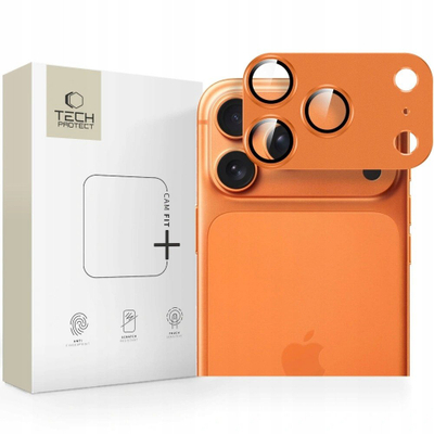 Заштита за камера Tech Protect Camfull Fit Plus, за iPhone 17 Pro, калено стакло, портокалова