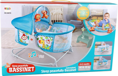 Djep kalamajsh 2 në 1 Bassinet, me tinguj, me lodra varëse, blu