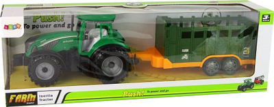 Lodër traktor Leantoys me rimorkio, me mekanizëm fërkimi, plastikë, jeshil