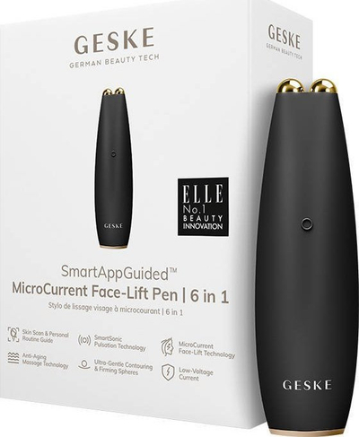Pajisje bukurie Geske MicroCurrent Face-Lift Pen, 6 në 1, lidhje me aplikacion, e zezë