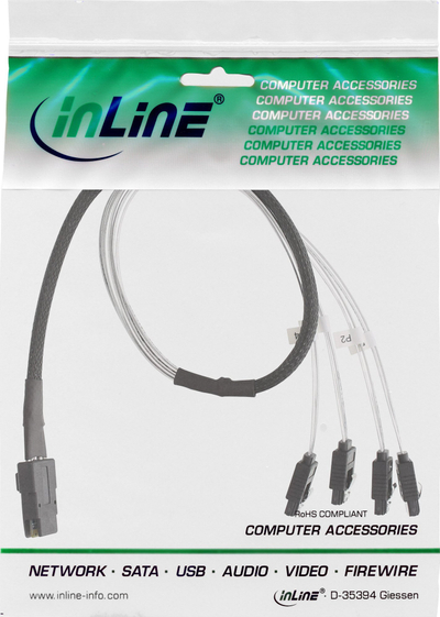 Kabllo e brendshme SAS INLINE Crossover OCF, Mini SAS SFF-8087 në 4x SATA, 1 m, e zezë