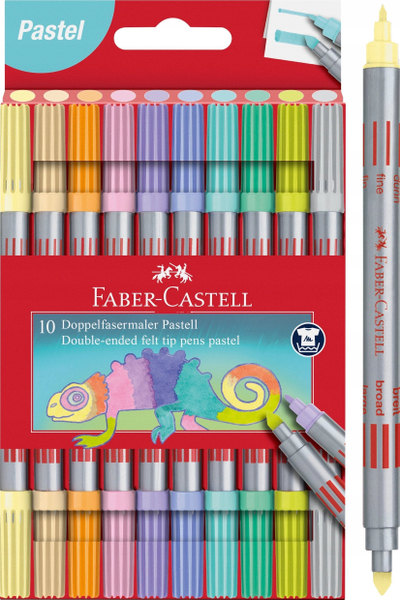 Set markerësh Faber-Castell Double Ended Fibre-tip, 10 ngjyra pastel, shumëngjyrësh