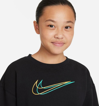 Bluzë sportive Nike BF Crew Junior, për goca, e zezë