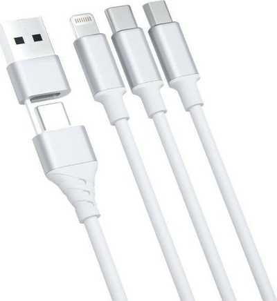 Kabllo USB 3MK Hyper Cable 3in1, USB A në USB C microUSB Lightning, 1.5 m, e bardhë