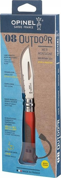 Thikë xhepi Opinel No. 08 Outdoor, palosshme, me dorëz ergonomike, e kuqe