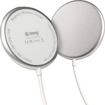 Karikues wireless Crong Inductive Charger CRG-MS15W-SLV, 15W, USB-C, ngjyrë argjendi
