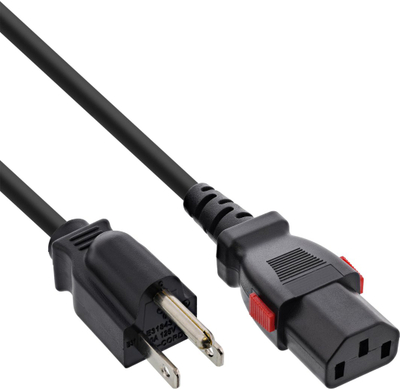 Kabllo rryme InLine, NEMA 5-15P në IEC C13 me bllokim, 2m, e zezë