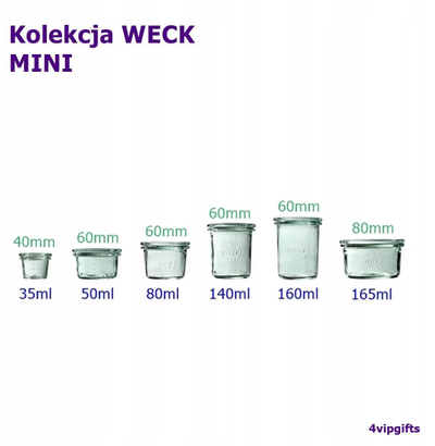 Kavanoz mini Weck 50 ml, me kapak edhe kapëse, set 12 copë, xham i tejdukshëm