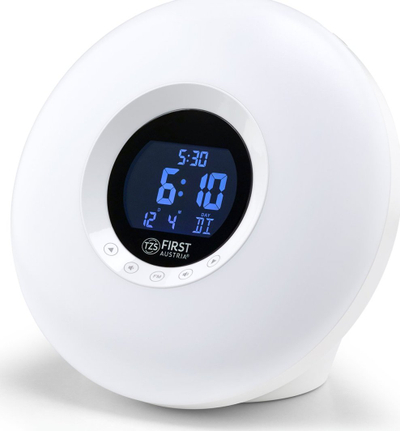 Ora me alarm diellore Solar Alarm Clock, radio FM, dritë zgjimi LED, e bardhë