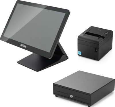 Sistem POS Capture CA-PIB-301, kompjuter me printer dhe sirtar leku, ngjyrë e zezë