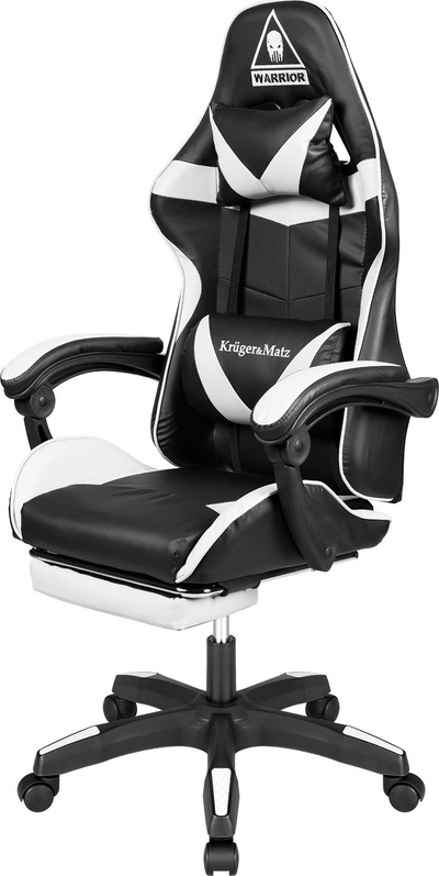 Karrige gaming Kruger&amp;Matz Warrior GX-150, eco lëkurë, me mbështetëse këmbësh, bardh e zi