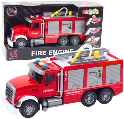 Lodër kamion zjarrfikës Lean Toys Fire Brigade, drita dhe tinguj, shkalla 1:14, i kuq