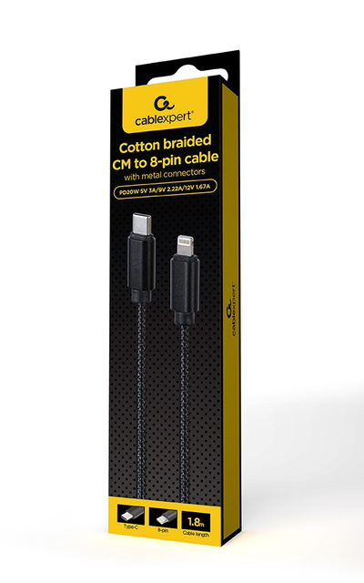 Kabllo Gembird, USB C / Lightning, 1.8 m, e zezë