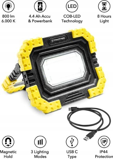Prozhektor LED Trotec, 4400mAh, USB powerbank, i verdhë me të zezë