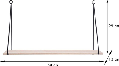 Raft muri H&amp;S Decoration Minimalist, dru Paulownia, 50x15 cm, me mbajtëse metalike të zeza