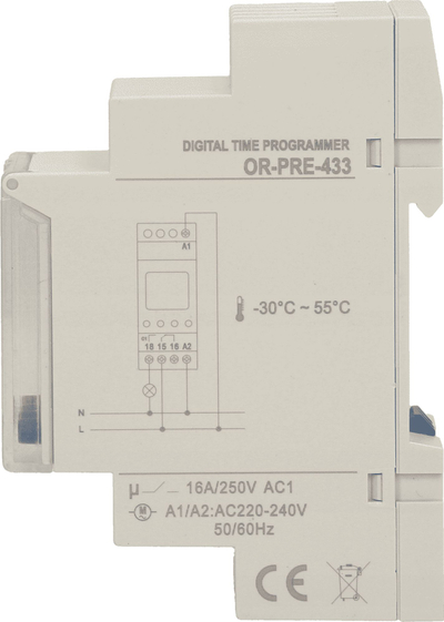 Çelës kohor elektronik Orno OR-PRE-433, 52 programe, montim në shinë DIN, gri