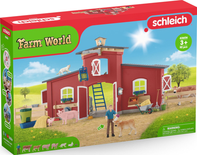 Lodër hambar ferme Schleich Farm World, 92 pjesë, për kalamaj 3+, i kuq