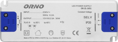 Furnizues energjie LED ORNO OR-ZL-1651, 12VDC, 30W, IP20, i bardhë
