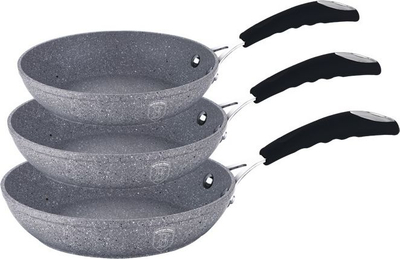 Set tiganësh Berlinger Haus Stone Touch Line BH-1180, sipërfaqe mermeri, 3 copë, gri