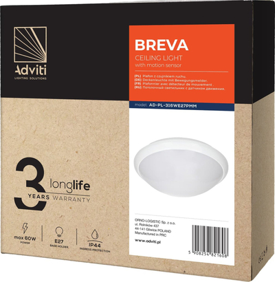 Dritë murale ADVITI Breva AD-PL-316WE27PMM, 60W, me sensor lëvizje 360°, e bardhë