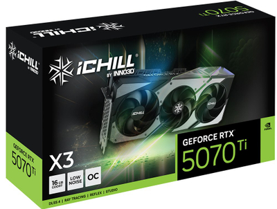 Kartë grafike Inno3D GeForce RTX 5070 Ti ICHILL X3, 16GB GDDR7, Blackwell, e zezë