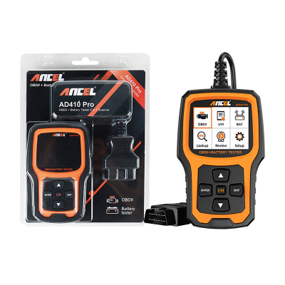 Skaner OBD2 dhe testues baterie Ancel AD410 Pro, ekran me ngjyra, 2 në 1, port OBD2, portokalli i zi