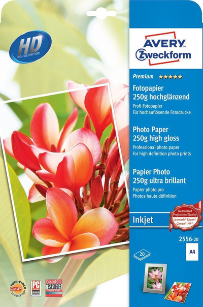 Letër fotografike Avery Zweckform 2556-20, A4, 250 g/m², me shumë shkëlqim