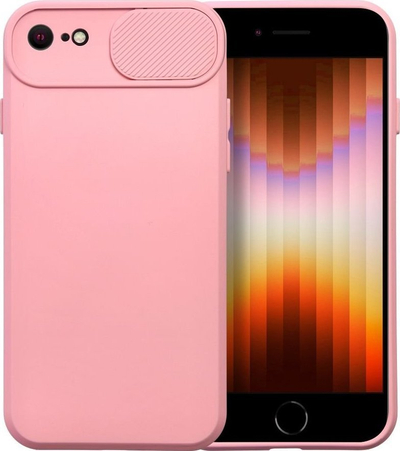 Kuti telefoni silikoni Slide për Apple iPhone 7 8 SE 2020, TPU e hollë, kapak kamere që rrëshqet, rozë
