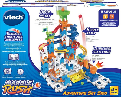Lodër ndërtimi VTech Marble Rush Adventure Set S100, pistë me kokrra qelqi, modulare, shumëngjyrëshe