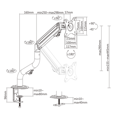 Mbajtëse monitori Gembird MA-DA1-02, 17-32", 8kg, e zezë