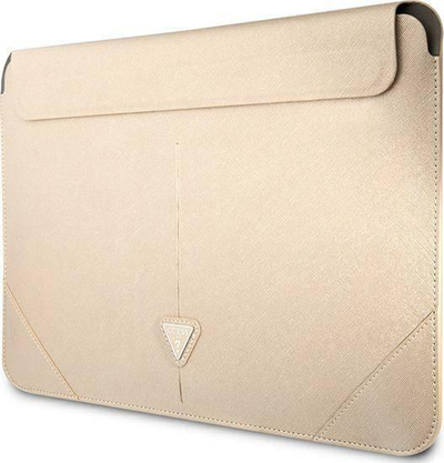 Këllëf laptopi Guess 16" Case, lëkurë Saffiano, mbyllje magnetike, bezhë