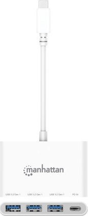 Hub USB Manhattan Type C, 3 porta USB 3.0, Power Delivery, i bardhë