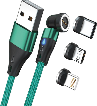 Kabllo karikimi RealPower Magnetic, 3A, 2 m, jeshile me adaptera