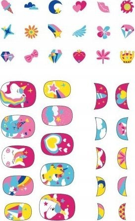 Налепници за нокти Avenir Glitter Unicorn, сет 38 парчиња, повеќебојни