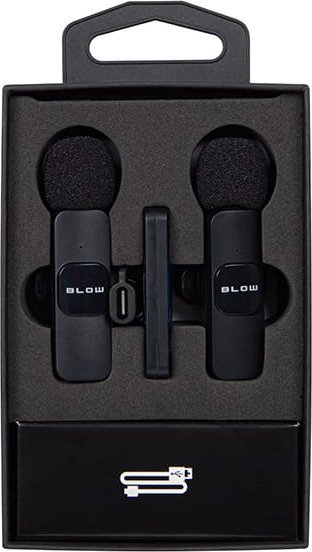Mikrofon wireless USB C BLOW, set 2 copë, me marrës USB C, i zi