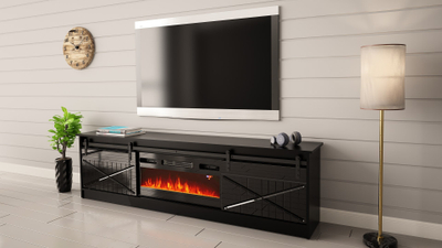Komodë TV Cama Meble Granero, 35x56.7x200cm, oxhak elektrik, e zezë
