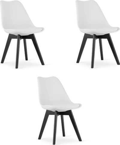 Set karrigesh Mark, 3 copë, sedilje e bardhë, këmbë të zeza