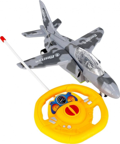 Avion lodër Mega Creative Fighter me pult, plastik, gri kamufllazh